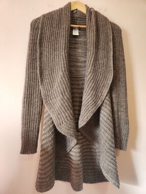 Y2K 100% Cashmere Draped Open Front Waterfall Cardigan Chunky Ribbed Knit Size S